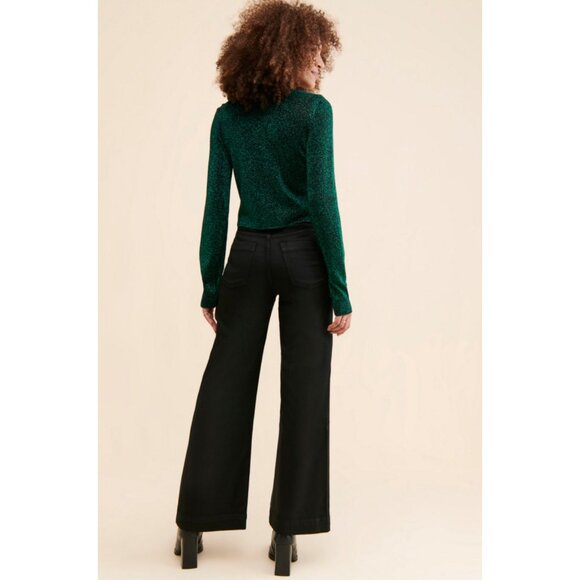 Anthropologie DL1961 Black Velvet Hepburn High Wide Leg Pants Jeans NWT Size 24 - Picture 2 of 5
